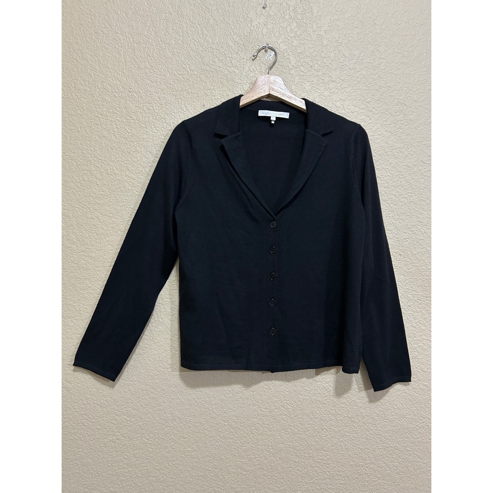 Nakedcashmere XS Cashmere Notched Lapel Cardigan Black Button Front Sweater